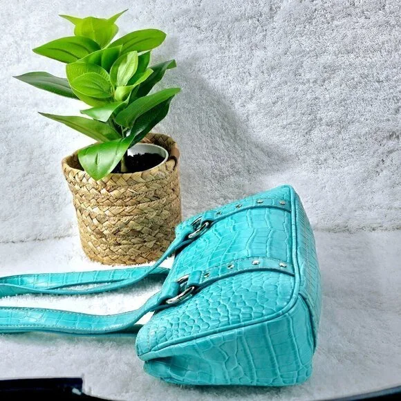 Nine West Aqua Croco Embossed Faux Leather Retro Mini Shoulder Bag - Picture 6 of 9